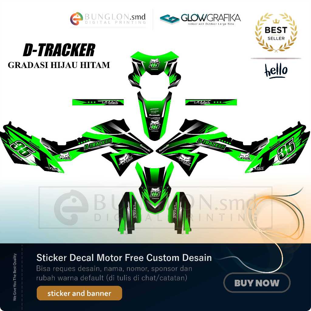 DECAL STIKER MOTOR CUSTOM D-TRACKER GRADASI HIJAU HITAM