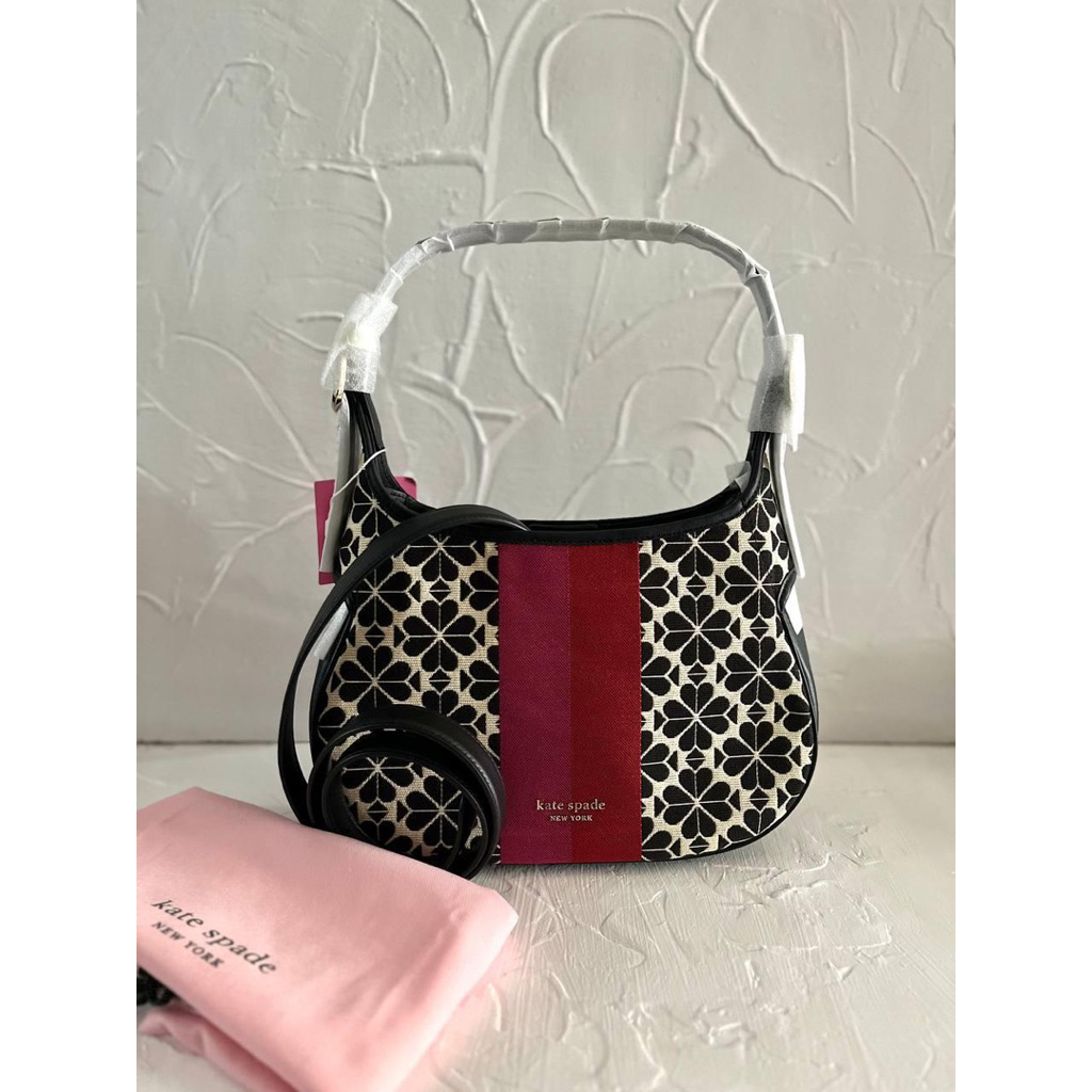 Ready KS Spade Flower Jacquard Stripe Penny Hobo Black