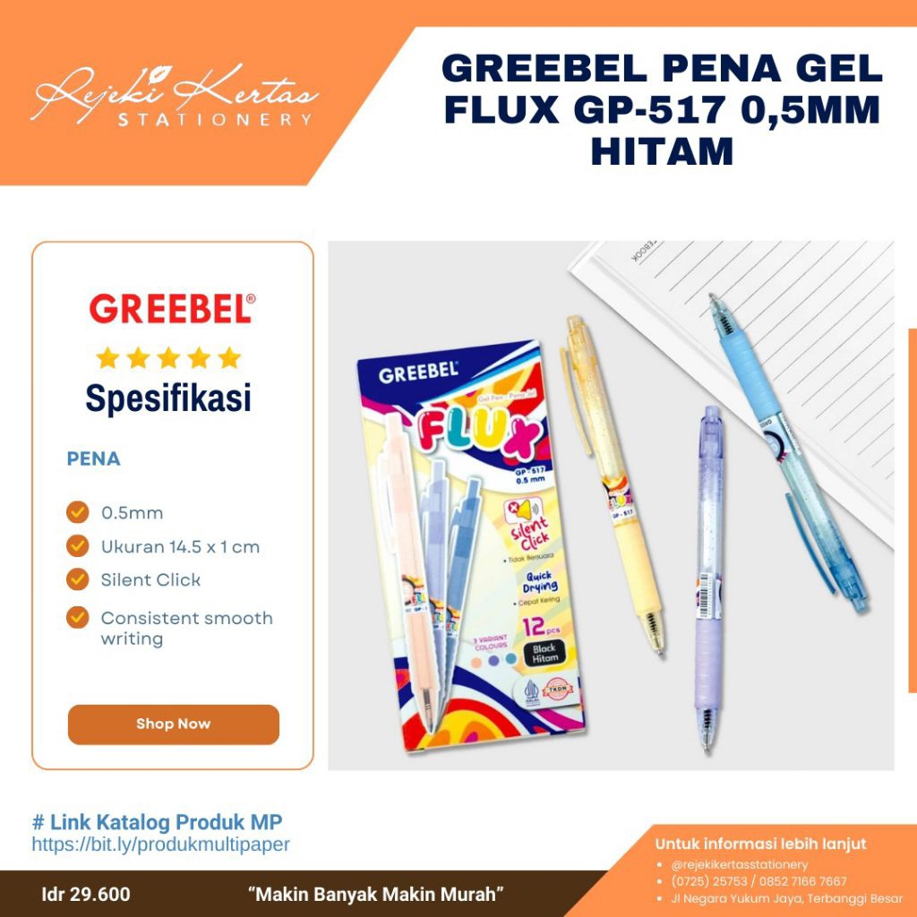 

Greebel Pena Gel Flux GP-517 0.5 mm Warna Hitam 1 Pak Isi 12