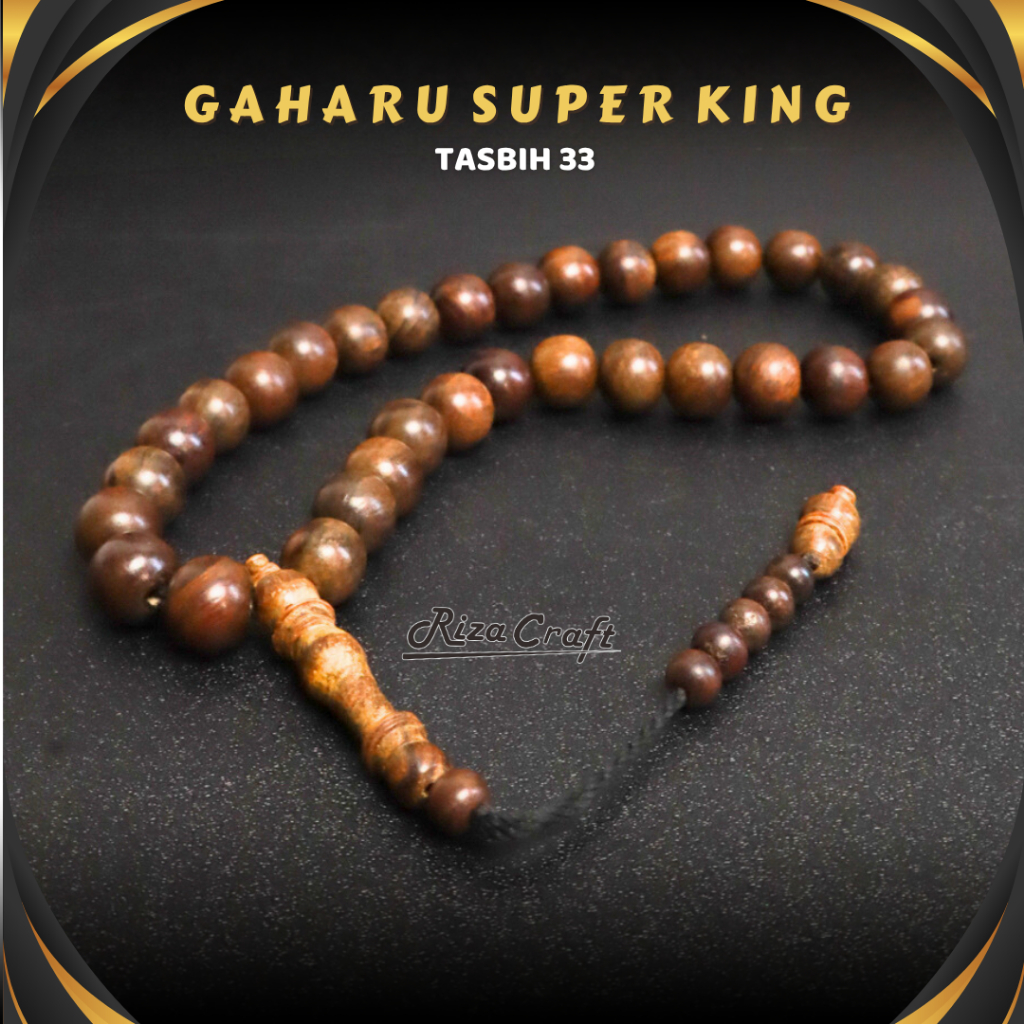 Tasbih Kayu Gaharu Super King Asli Wangi Kalimantan motif Zebra Oval 33 Butir. Bersertifikat