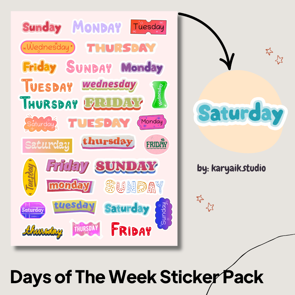 

Days of The Week Sticker Pack - Vinyl Aesthetic A6 | Stiker Planner, Laptop, Jurnal