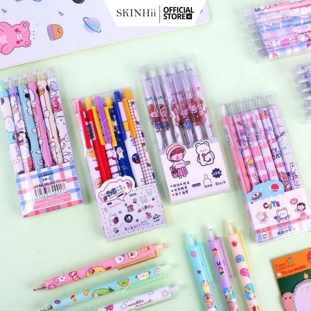 

SKINHii - 6pcs Pulpen Gel Set Pena Pen Lucu 0.5mm Pulpen Aesthetic Gel Pen Pulpen 1 Pack Mekanik Pulpen Tinta Hitam Alat Tulis Stationery Bulpen Bolpen