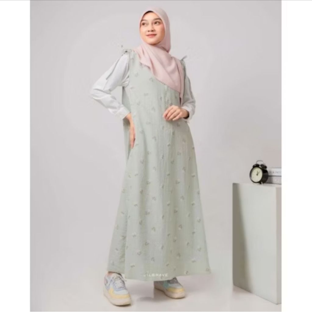 Celiya Sleeveless Dress by JILBRAVE | Inner Dress Crinkle Motif Bunga Cute Ala Korea dengan Aksen Ta