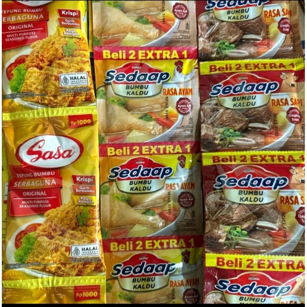 

❤️ ZAHRAZA642❤️ PAKET KOMPLIT BUMBU MASAK DAPUR 1 RTNG TEPUNG SASA, DAN 2 RTNG KALDU SEDAP