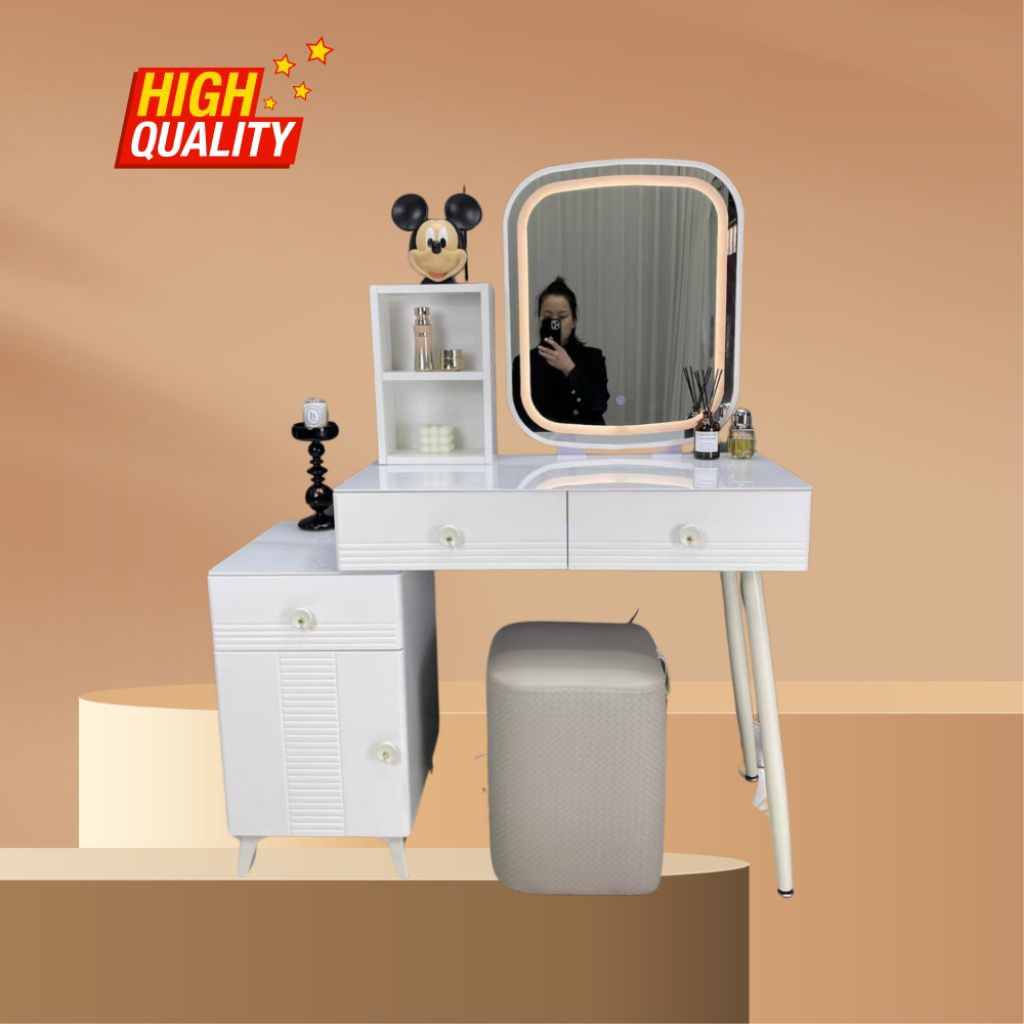 meja rias minimalis oval kotak motif marmer