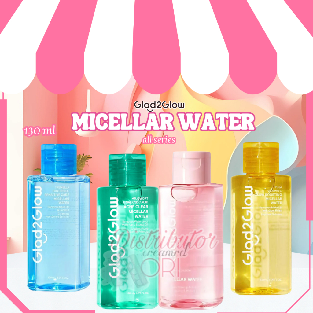 Glad2Glow Cherry Blossom Betaine Micellar Water - 130ml Mugwort / Yuja / Tremella / Vita C mengangka