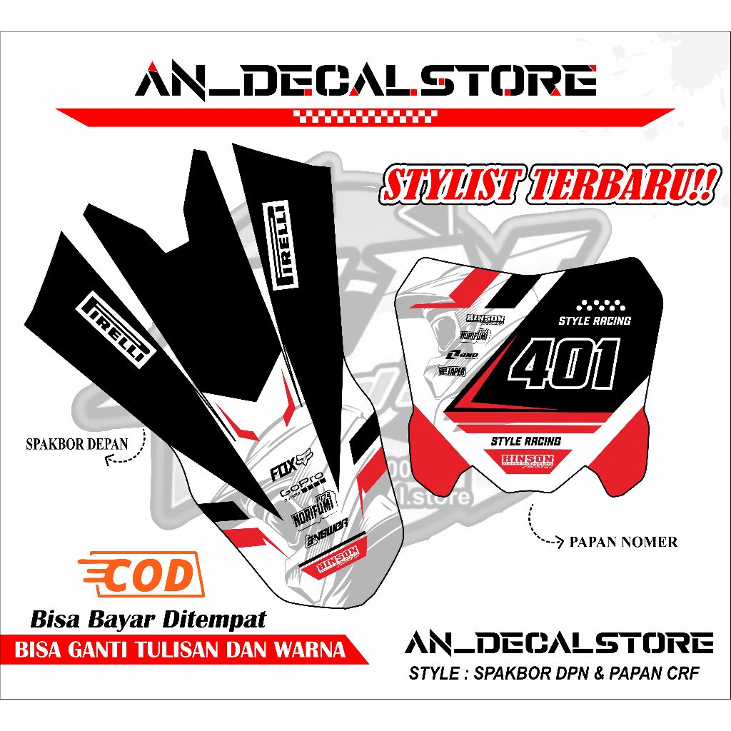 Decal sticker stiker spakbor & papan nomer CRF 150L