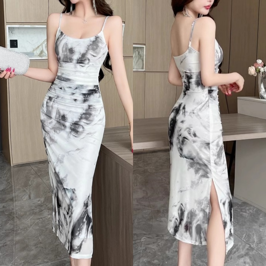 dress korean style bunga wanita floral vintage backless tanpa lengan midi dress terbaru 2024 big siz