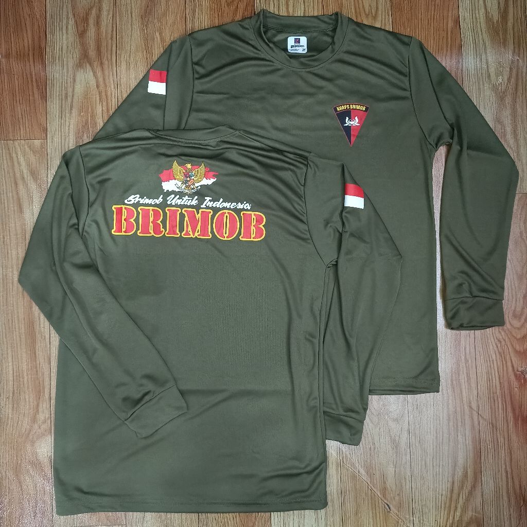 Kaos Hijau Brimob Panjang Bahan Jersey Dryfit / Kaos Hijau Brimob Panjang / Kaos Brimob