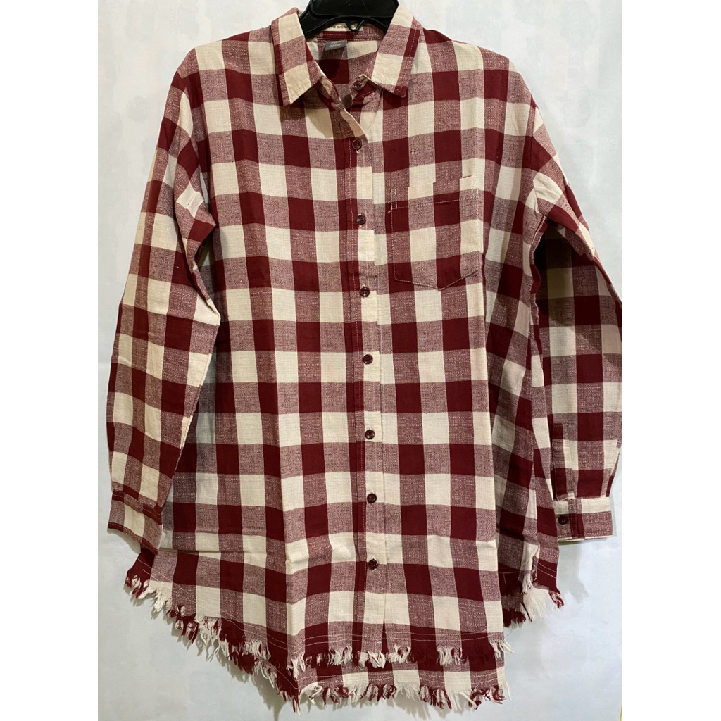 Preloved Kemeja Tunik Kotak-Kotak Merah Putih