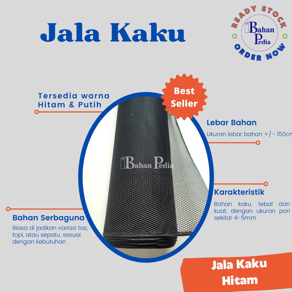Promo  Meter Bahan Jala Tebal Kaku Kain Jaring Lapisan 1 x 15 cm  Hitam
