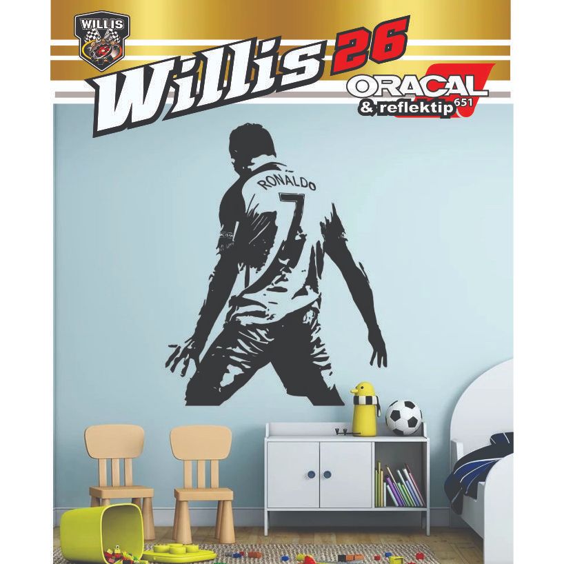 Stiker Dinding Tema Olahraga Stiker Cristiano Ronaldo Bintang Sepak Bola untuk Bar Kamar Anak-anak S