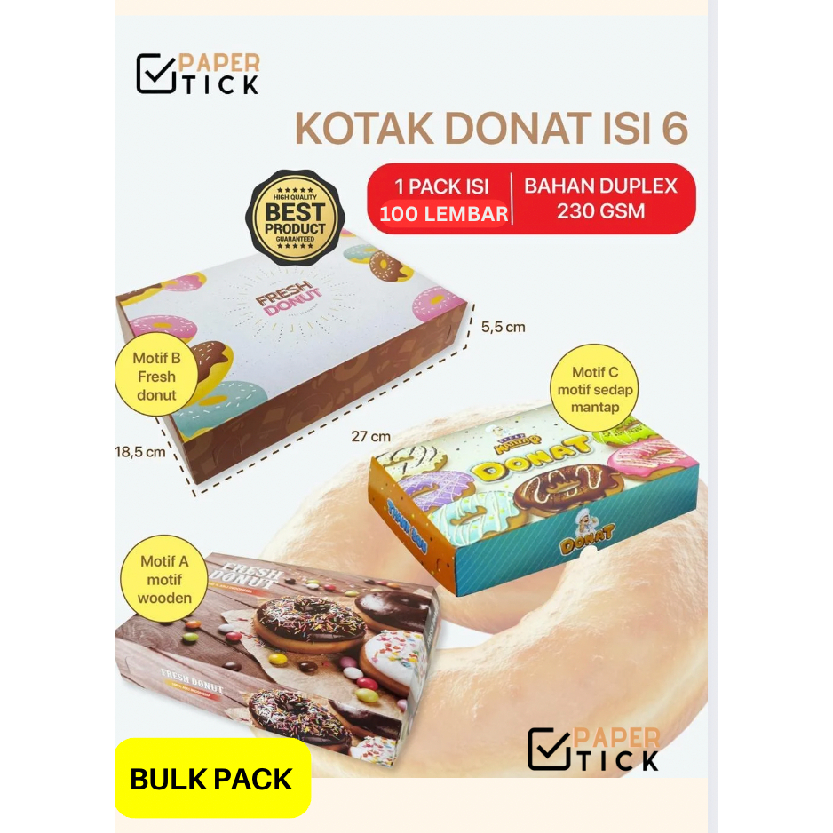 

(1PACK ISI 100 LEMBAR) BULK PACK 27x18,5x5,5 CM Box Donat Isi 6 Pcs | Dus Donat Motif | Kemasan Donat | Kotak Donat