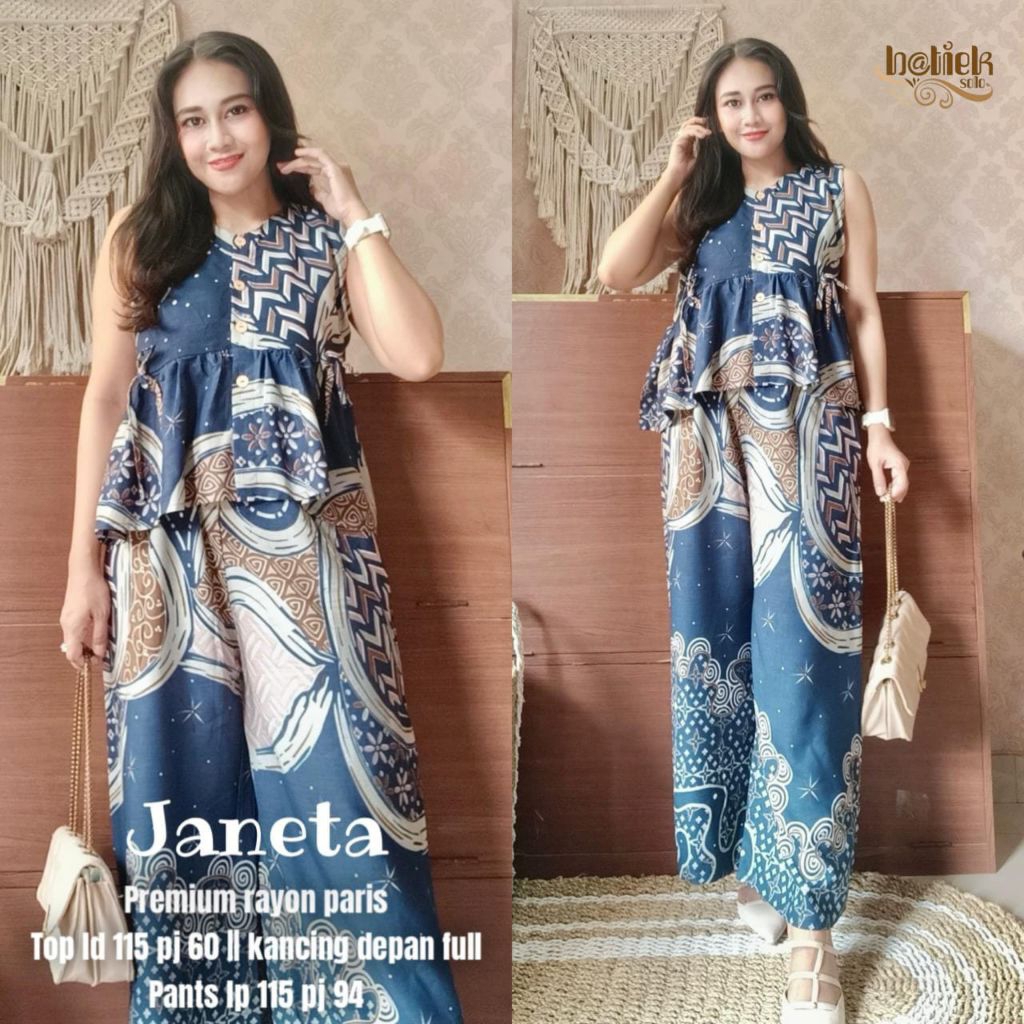 JANETA SETCEL SETELAN CELANA KULOT MOTIF BATIK WANITA BAHAN RAYON PARIS PREMIUM HIGH QUALITY BEST SE