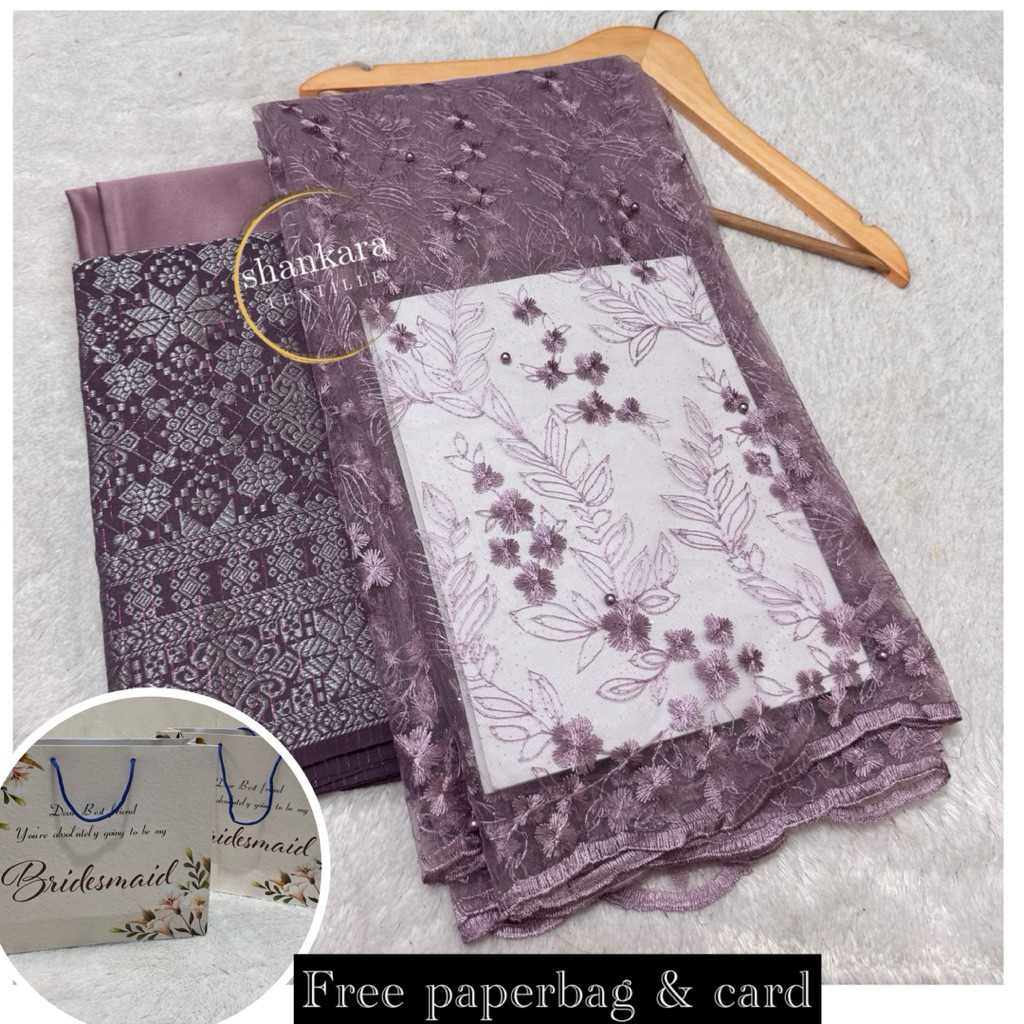 Set/Paket Kain Bridesmaid Tile Sakura, Satin velvet & Songket