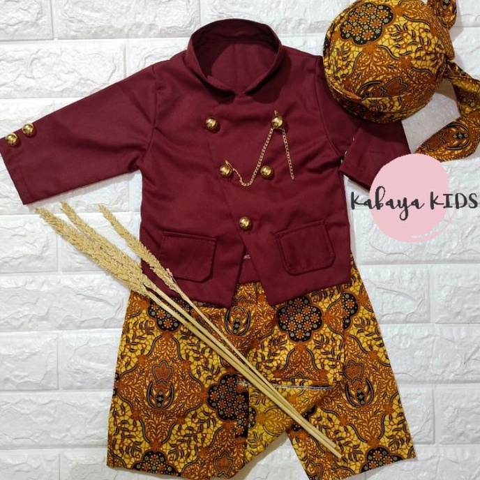 Limited  Ready Stok Baju Beskap Anak Cowok dan Bayi LakiLaki Lucu 1 2 3 4 tahun Warna Merah Maroon