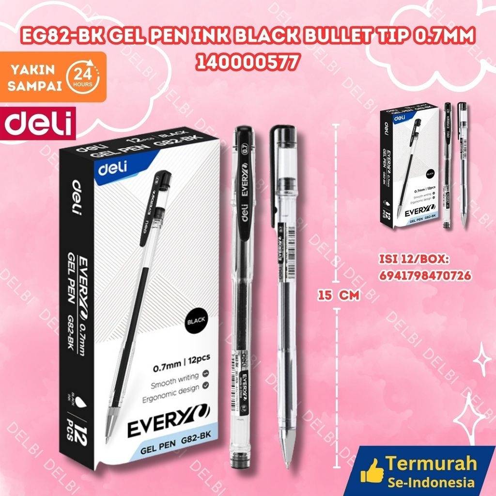 

EG82-BK Gel Pen Ink Black Bullet tip 0.7mm DELI TINTA BX144 BX1728 BX12 BX3