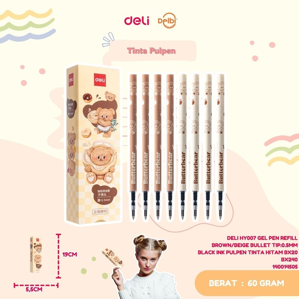 

DELI HY007 GEL PEN REFILL BROWN/BEIGE BULLET TIP:0.5MM BLACK INK PULPEN TINTA HITAM BX20 BX240