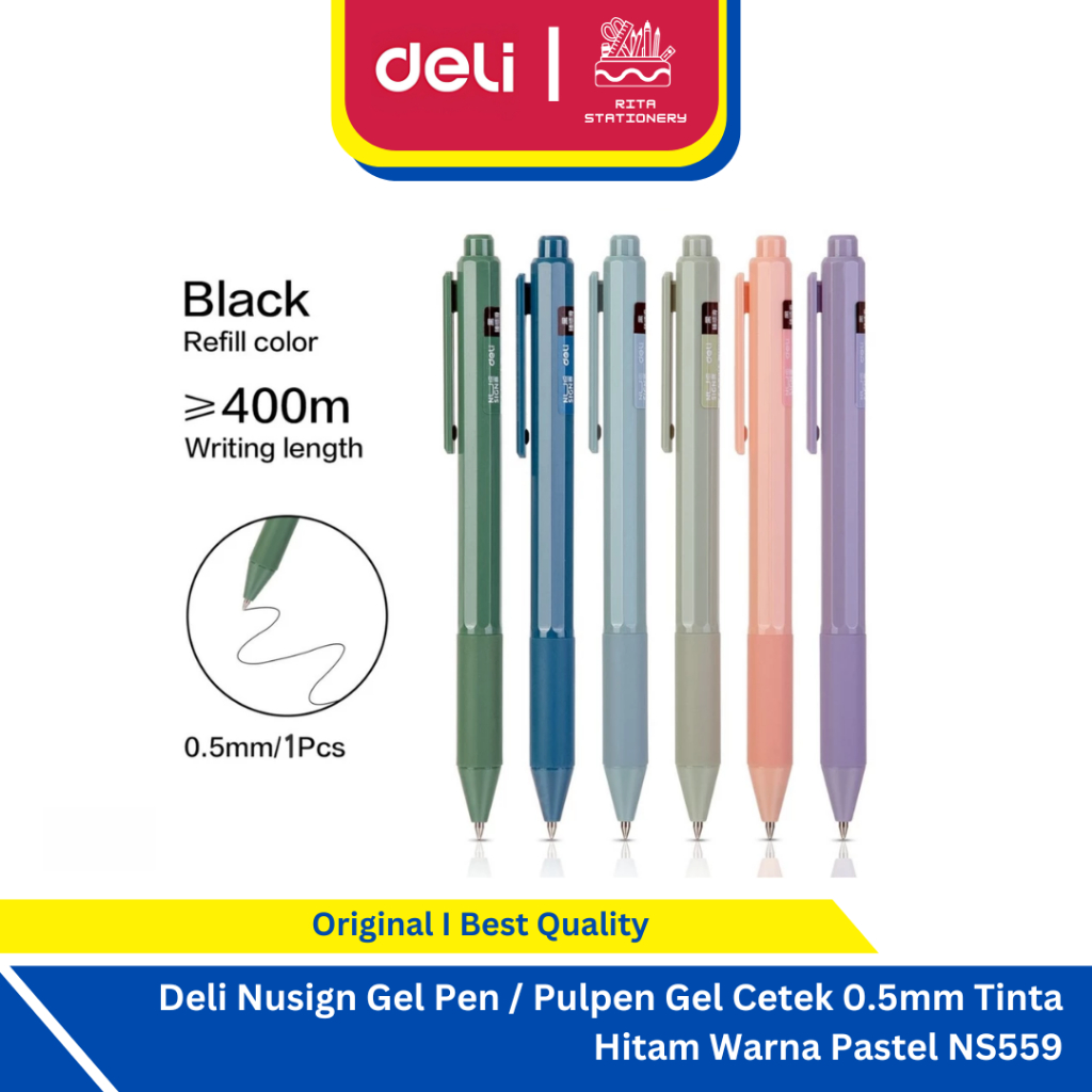 

Deli Nusign Gel Pen / Pulpen Gel Cetek 0.5mm Tinta Hitam Warna Pastel NS559