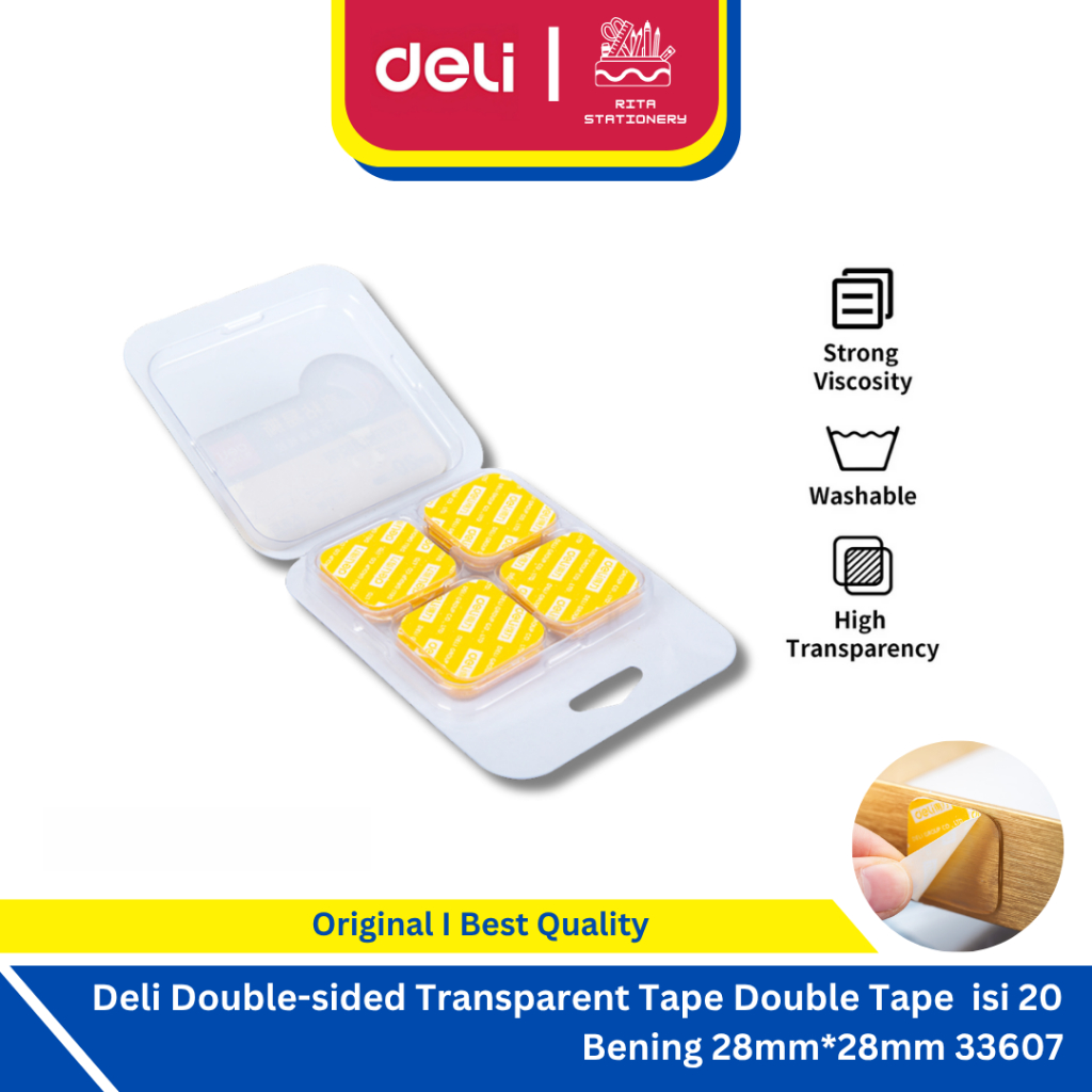 

Deli Double-sided Transparent Tape Double Tape Mountung isi 20 Bening 28mm*28mm 33607