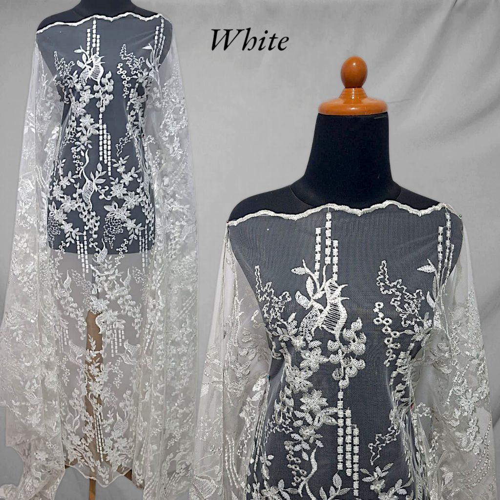 1/2 Meter Kain Bakal Brukat Gaun Full Payet Squeen Bahan Brokat Kebaya Tile Fabric Full Payet Squend