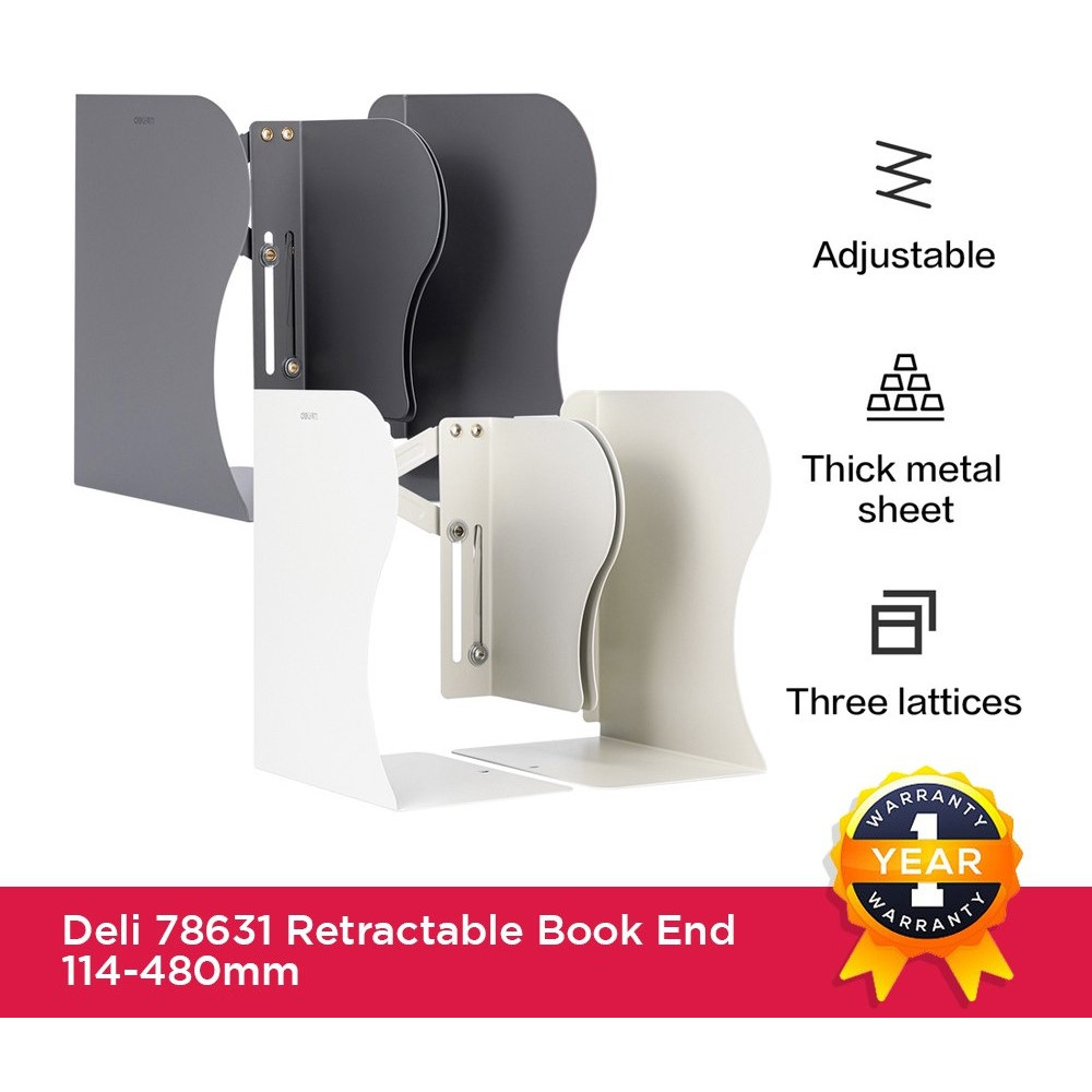 

Pembatas Buku Besi Expanding Book End Rectractable 2 Sekat DELI 78630 Book Stand / Standar Penyangga Buku A4 Folio