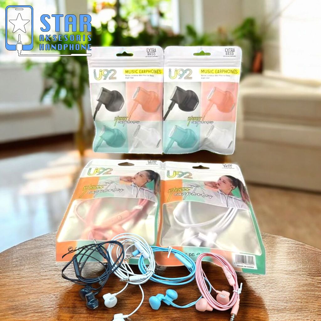Earphone - Handsfree - Headset U92 Macaron + Mic Stereo Extra Bass HF Murah
