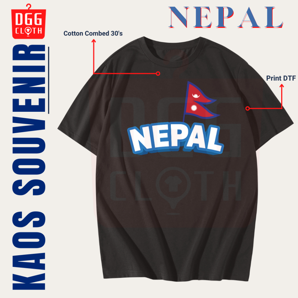 DGG Kaos Oleh-Oleh Nepal Black Tshirt Baju Souvenir Nepal Dewasa Anak Type 2