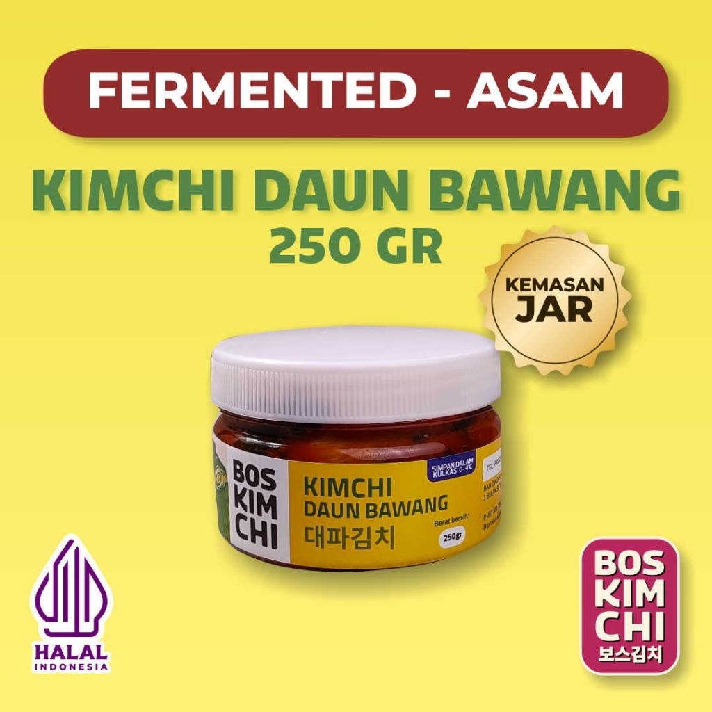 

Kimchi Daun Bawang 250 gr Kemasan Toples Asam | Boskimchi | Daepa Kimchi Jar Fermented