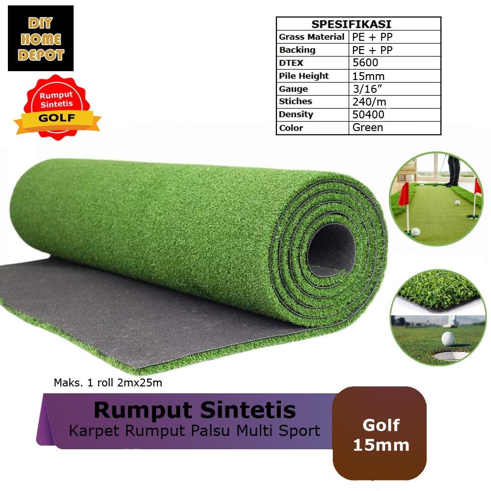 DIY Karpet Rumput Sintetis Puting Golf Tebal 15mm Rumput Palsu Lapangan Golf