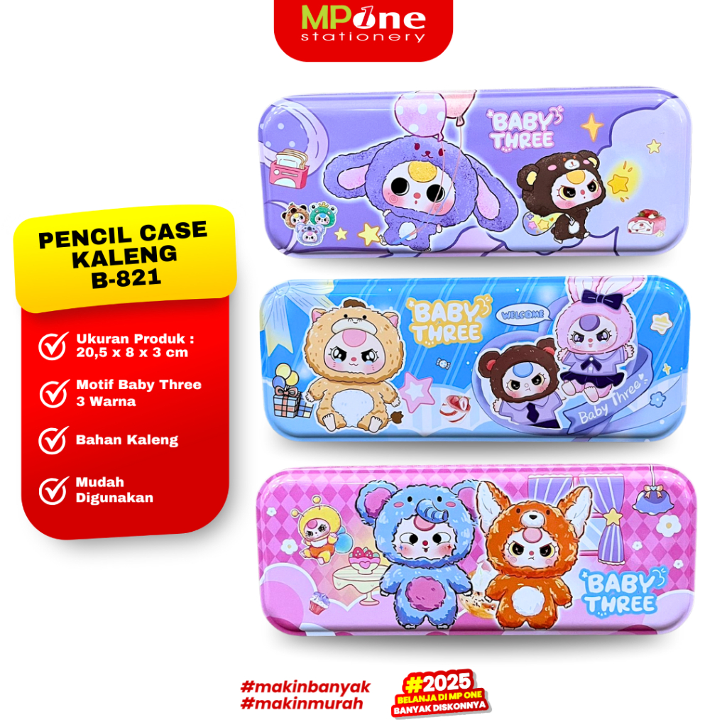 

Kotak Pensil Kaleng B-821 Baby Three / Pencil Case Anak Kaleng Biasa 2 Susun Motif Lucu