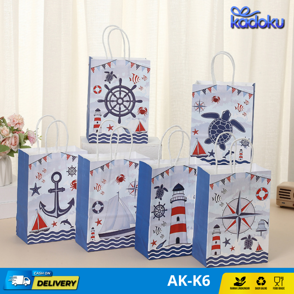 

[5] Paper Bag Kraft Ultah tema Laut / Paper Bag Motif Kartun / Tas Kado Goodiebag Ultah Bahan Kraft
