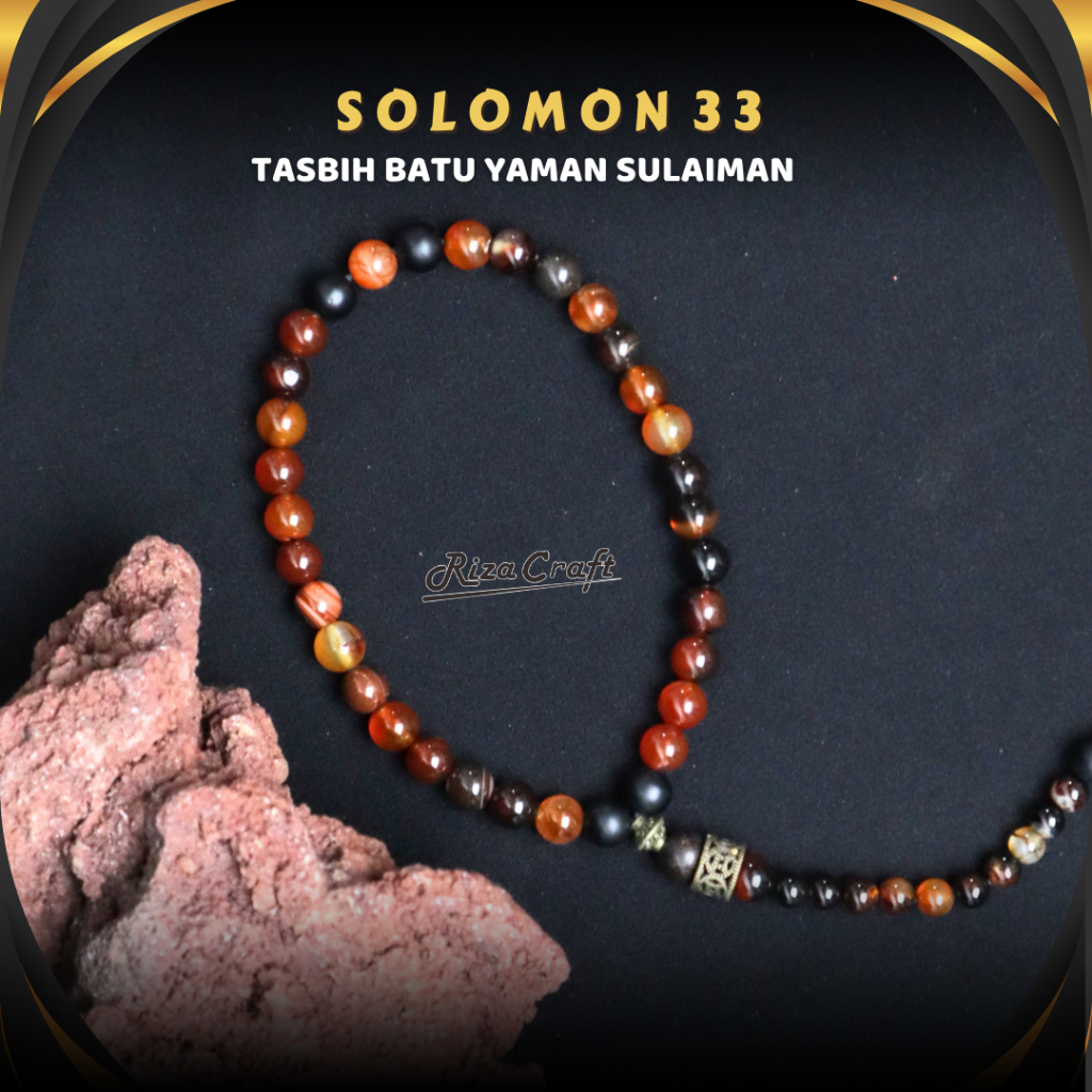 Tasbih Batu Akik ASLI Yaman warna Merah Madu Natural ORIGINAL 33 Biji Butir