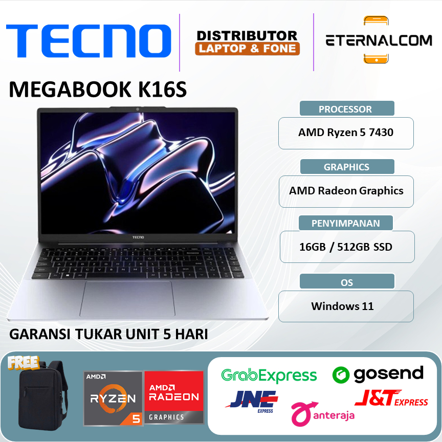 Tecno Megabook K16S Ryzen 5 7430 16GB  512GB SSD 16.0WUXGA IPS Win 11