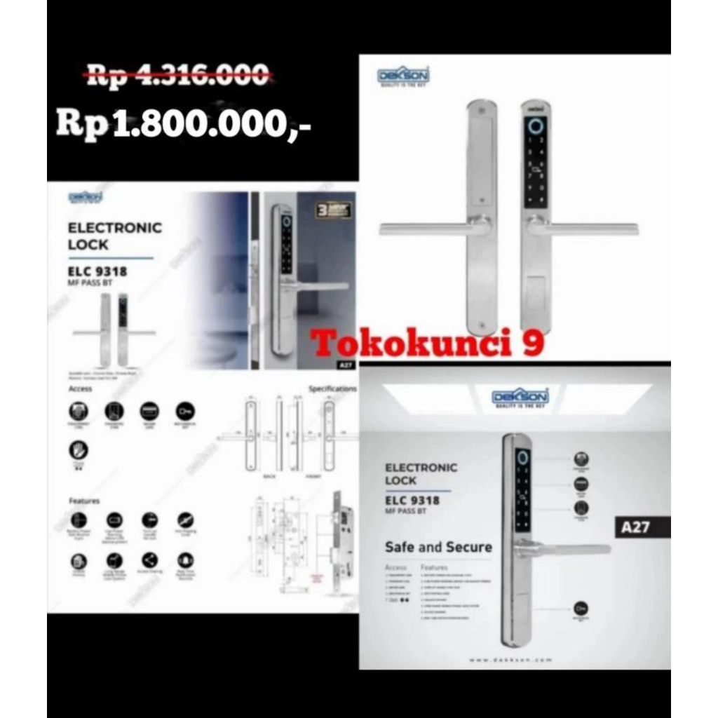 Kunci Digital DEKSON ELC 9318 A27 MF PASS BT Smart Lock DEKSON