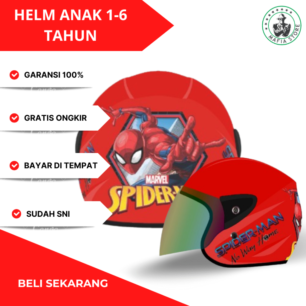 HELM BALITA SNI KARAKTER SPIDERMAN CEWEK COWOK LAKI-LAKI PEREMPUAN