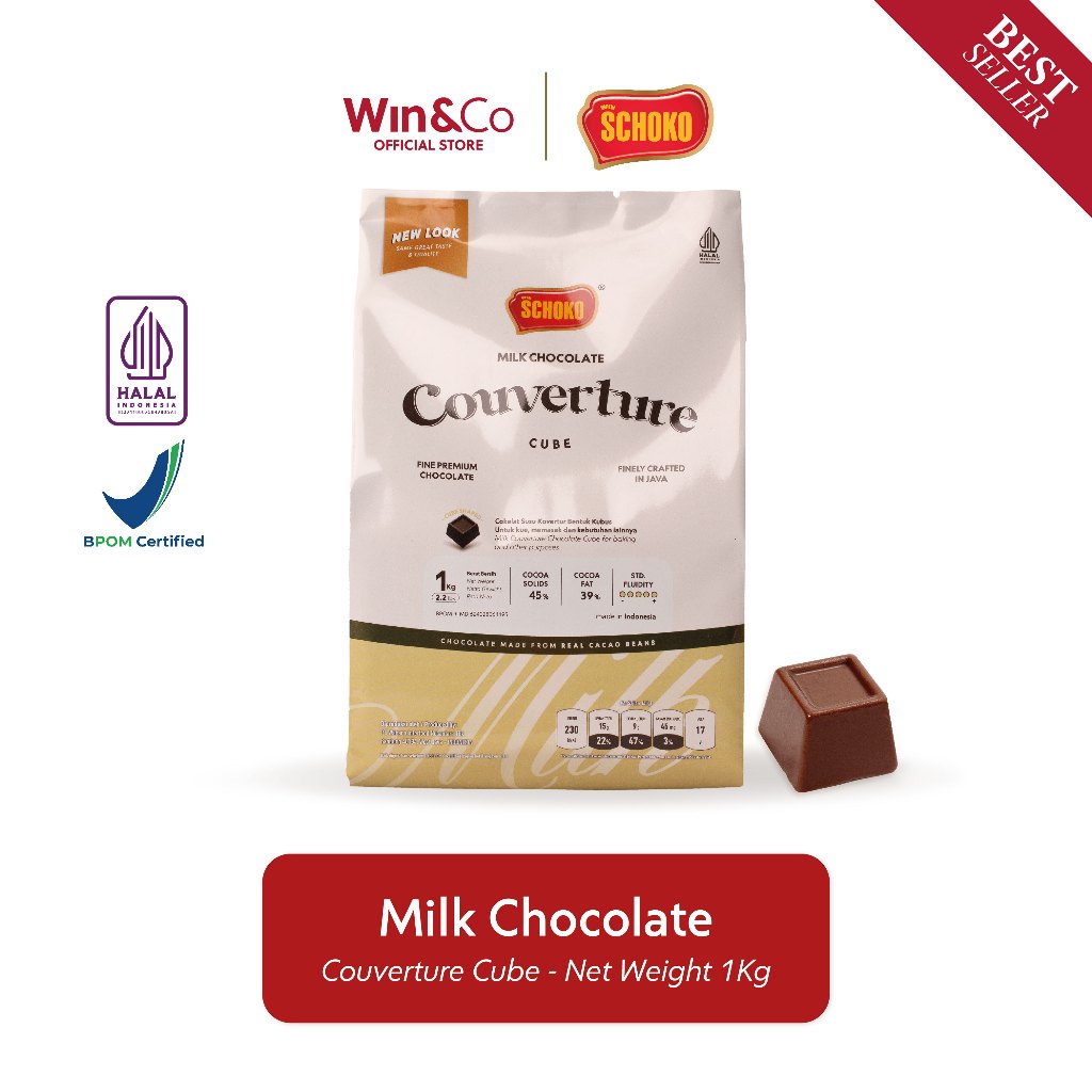 

NO_MORE SCHOKO Milk Chocolate Couverture Cube - 1 Kg / Coklat Kovertur Dadu
