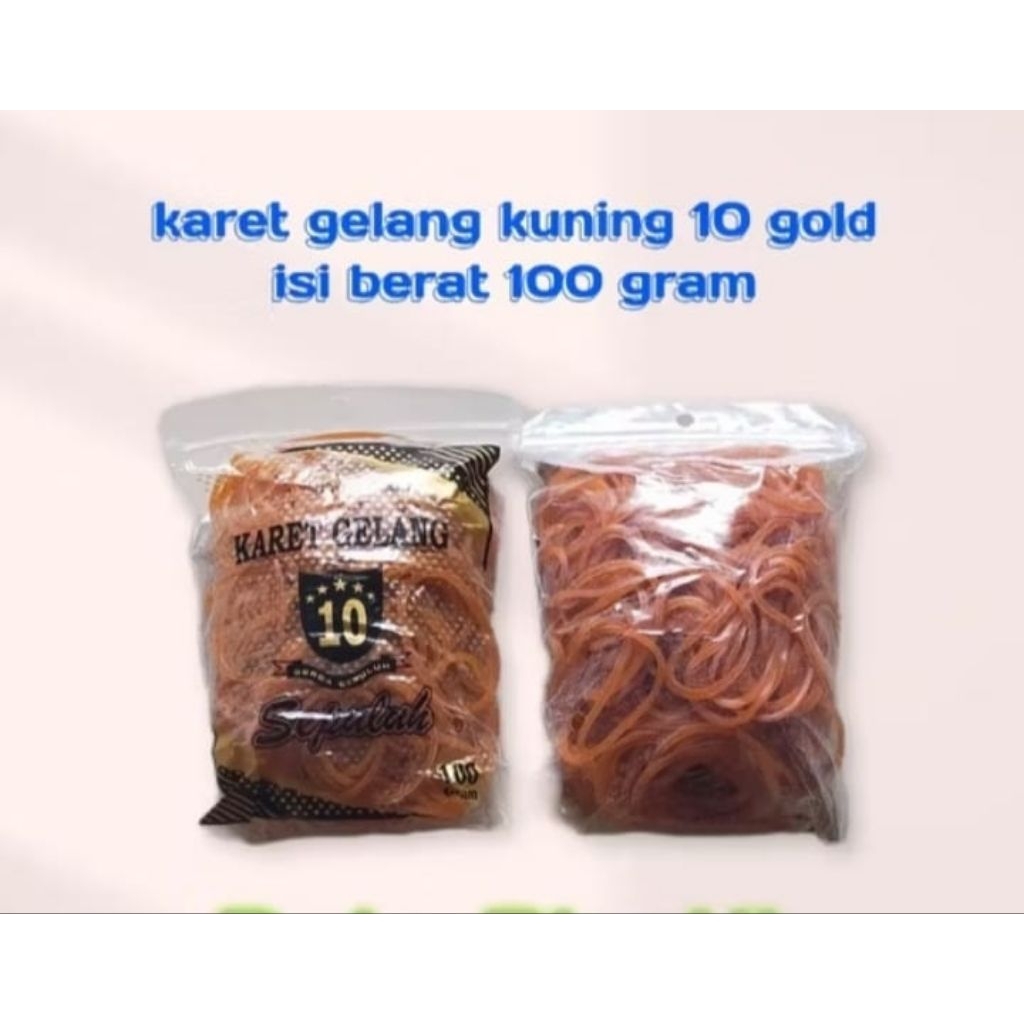 

KARET GELANG KUNING 10 GOLD BAHAN IMPORT 100 GRAM. .