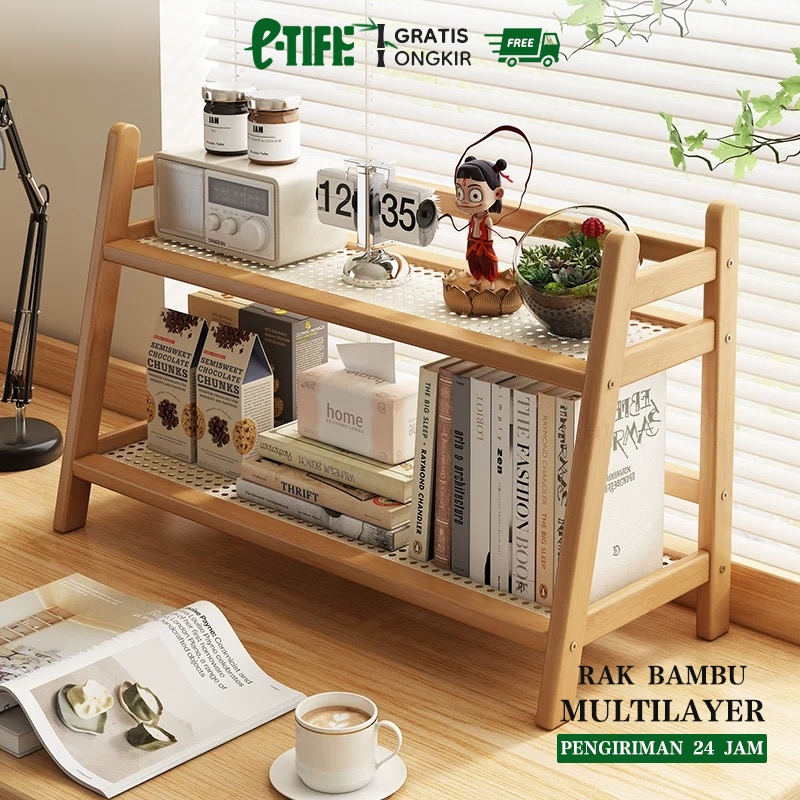 E-TIFE Desktop Rak/ Rak Kayu Serbaguna/Meja Rak/ Meja Aesthetic Rak Meja Kantor Rak Meja Belajar Rak