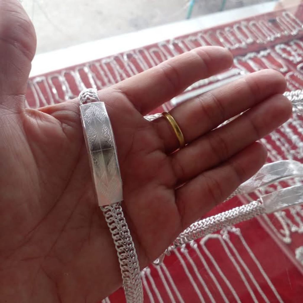 Gelang plat sisik naga gelang besar perak asli