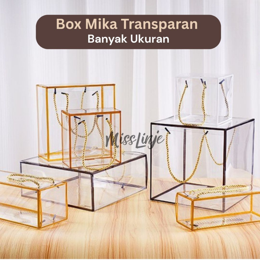 

MissLinje Kotak Box Mika Transparan Gagang Tali Premium Untuk Hampers Souvenir Hadiah Bingkisan Mewah