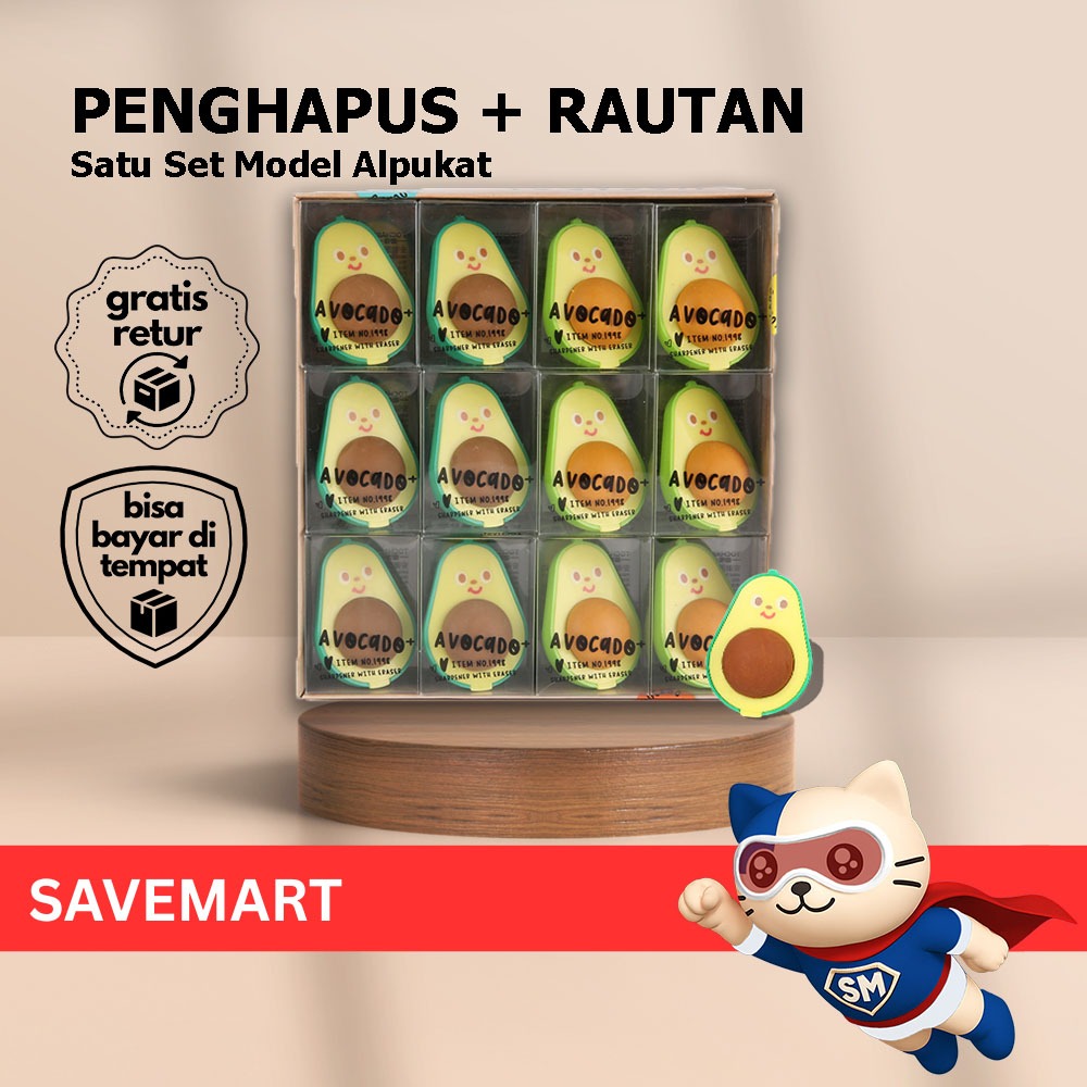 

Set Penghapus Dan Rautan 2 in 1 Bentuk Alpukat Alat Tulis Estetik Eraser Sharpener Set Lucu Multifungsi