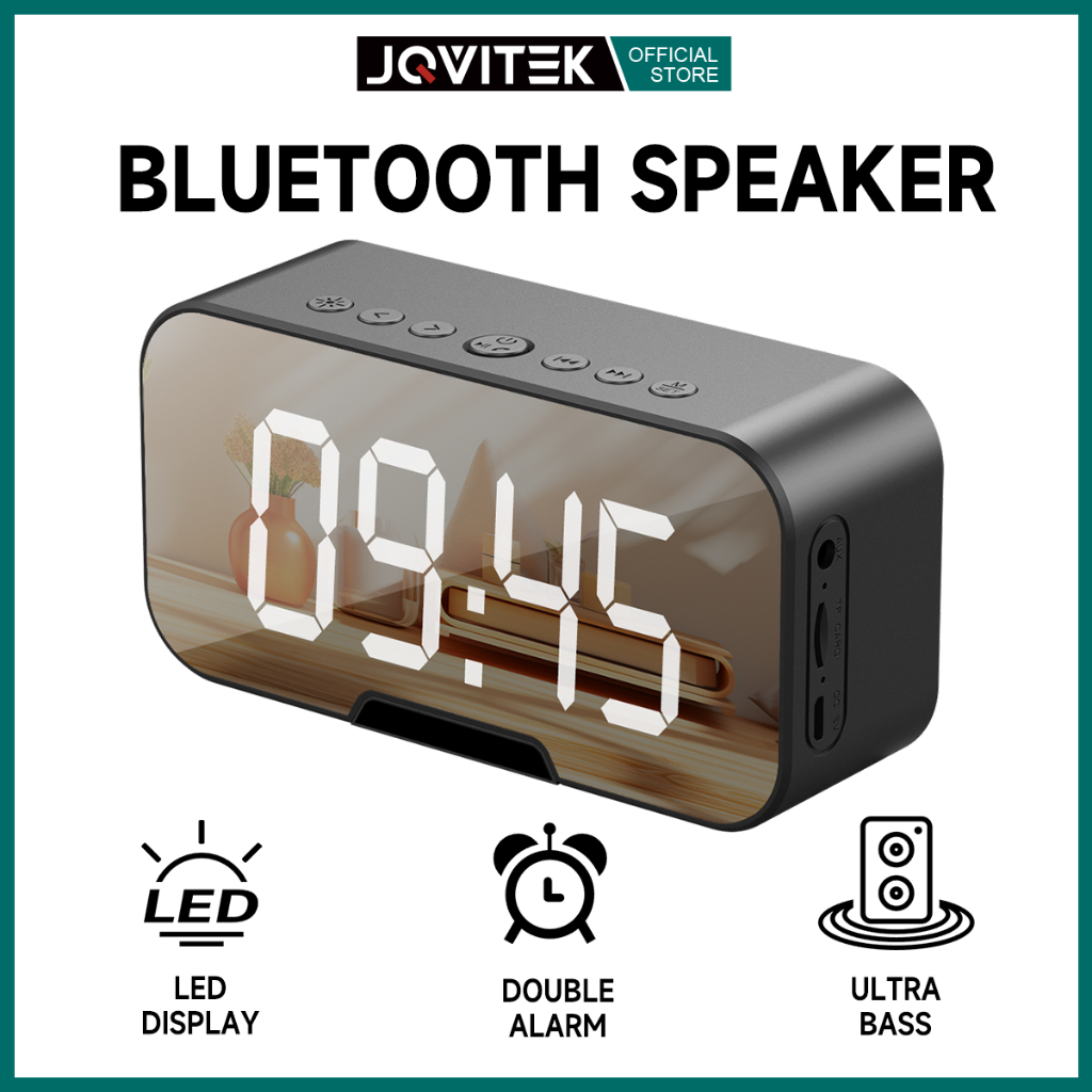 JQVITEK Spaker Bluetooth 5.0 Alarm LED Display Ultra Bass S10