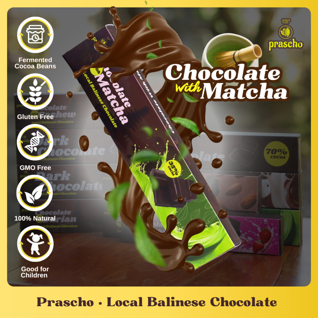 

PRASCHO - Chocolate With Matcha Coklat Bar Dengan Matca Asli Yang Manis Creamy Lumer Dimulut