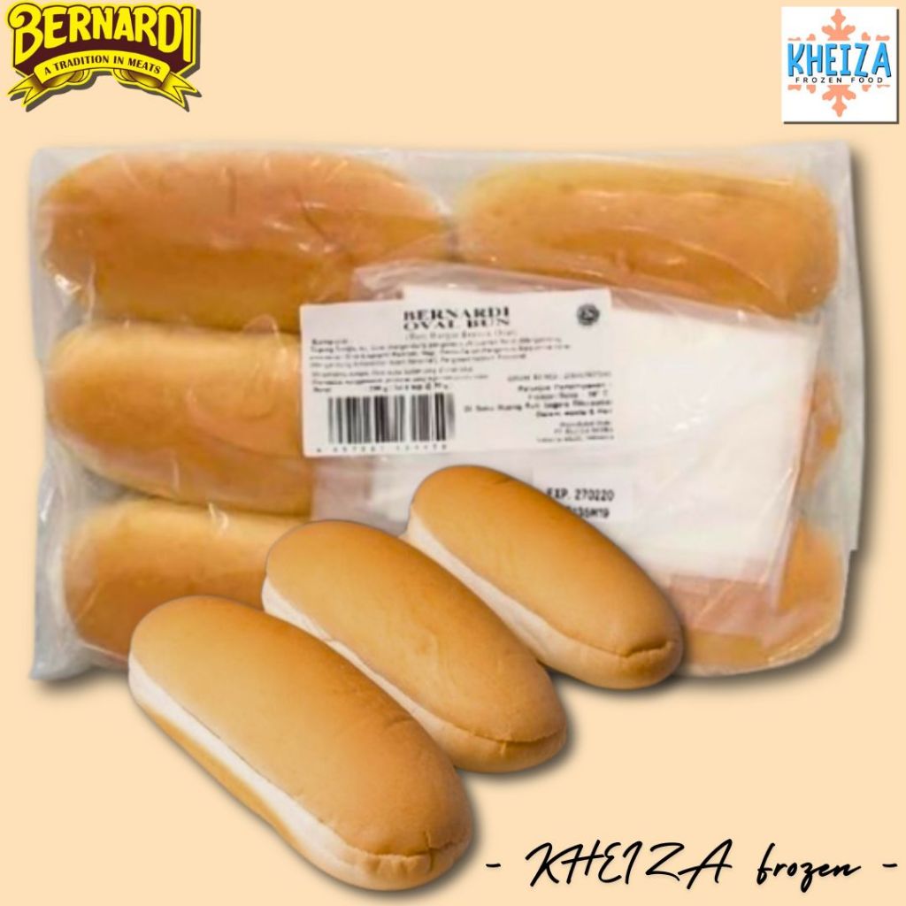 

BERNARDI Roti Hotdog Oval Bun Wijen Polos isi 6pcs 300g - Kheiza Frozen