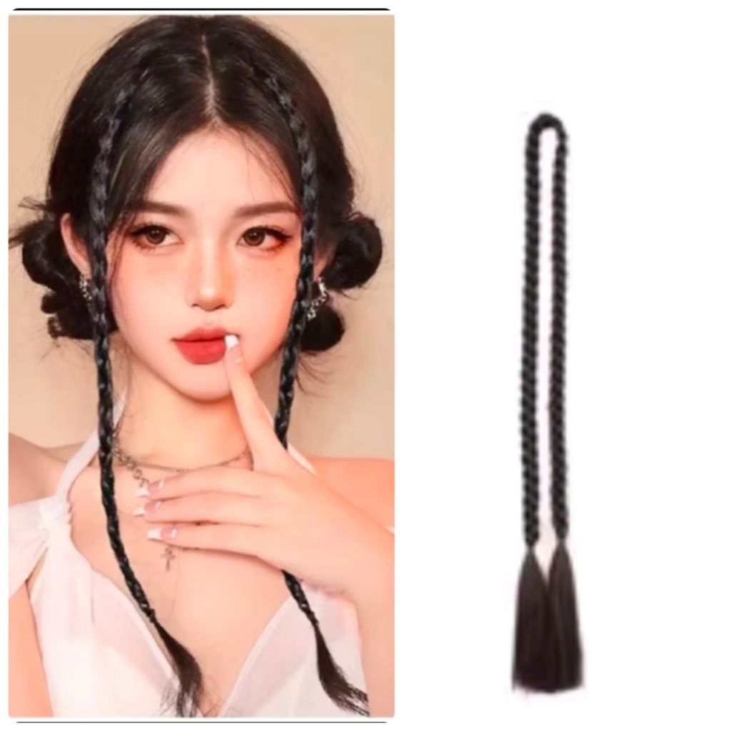 Wig Rambut Kepang Sintetis Palsu Panjang Ponytali Wig Kepang Hitam Panjang 120cm Untuk Wanita