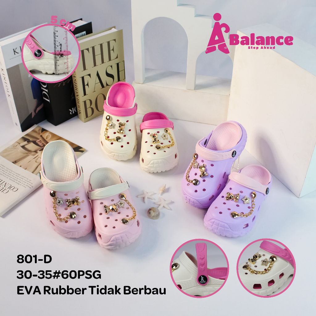 Sendal Anak Perempuan Tali Belakang Import sandal anak cewek motif Jibbitz 801-D Balance