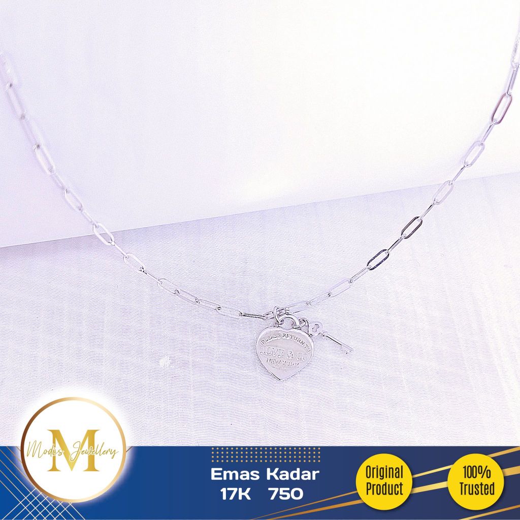 MODIS JEWELLERY - Kalung Gembok Love Kunci Paper Clip IT Italy Putih - Emas 18k 750
