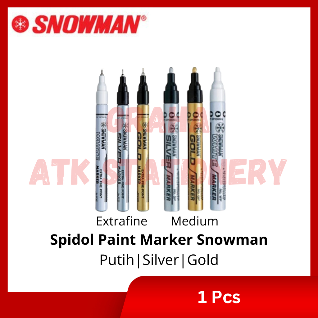 

[1 Pcs] Spidol Paintmarker Snowman (Silver/Emas/Putih) Extrafine / Medium