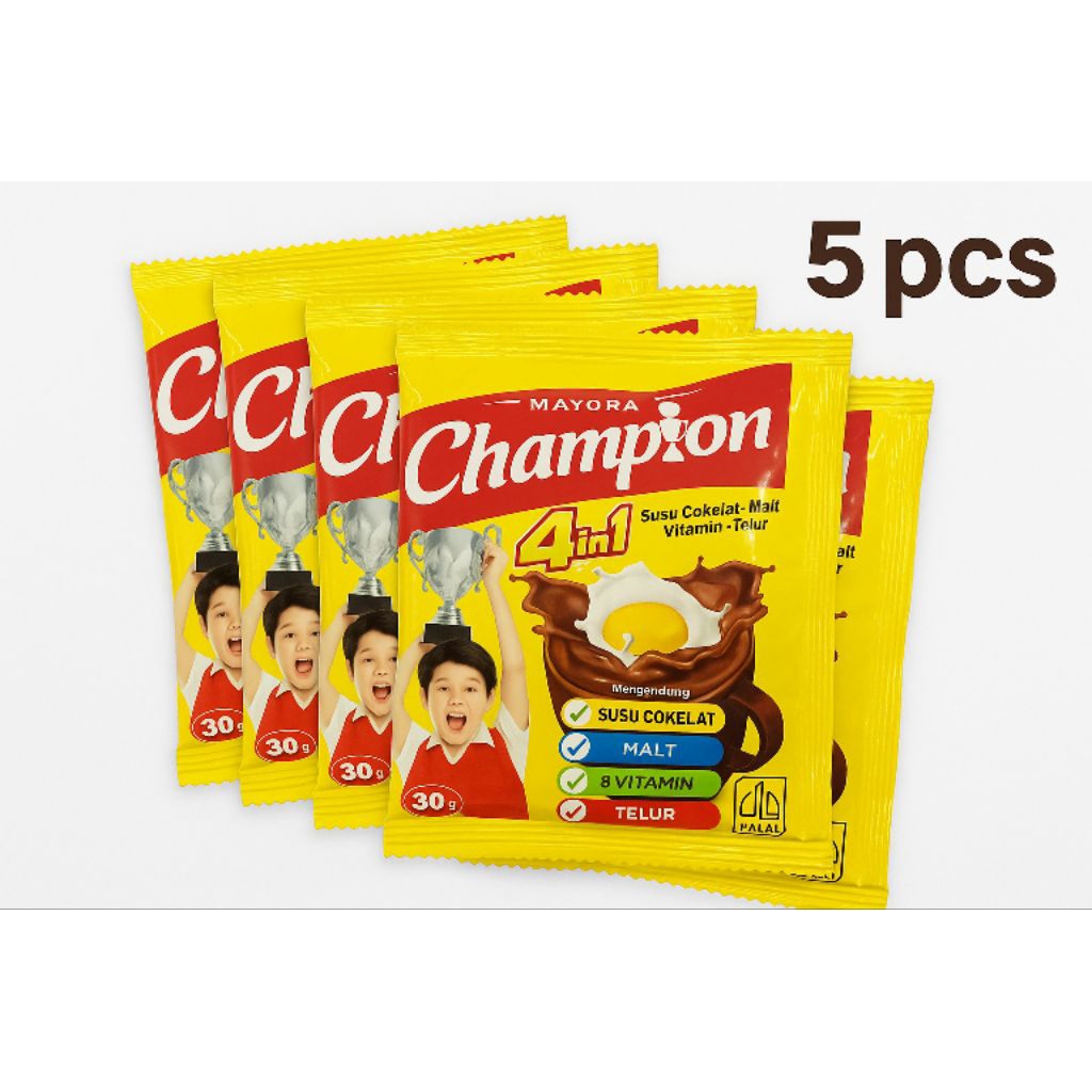 

Mayora Champion 4in1 - Susu Cokelat Energi, Renceng isi 5 Sachet.